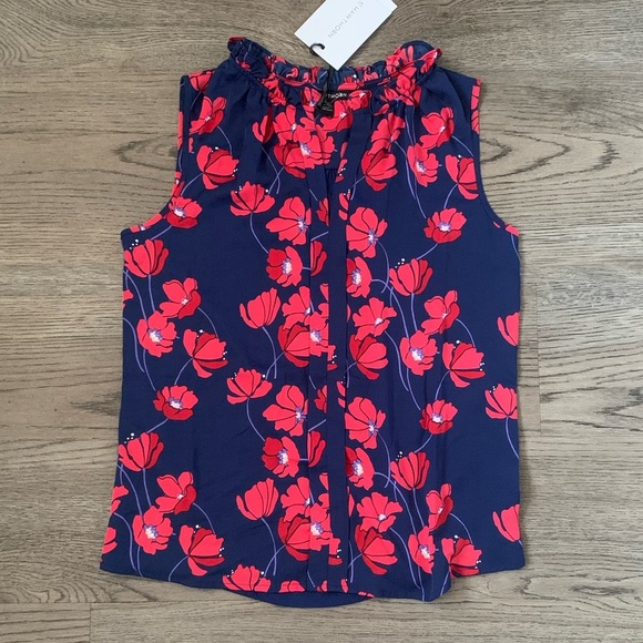 41 Hawthorn Orlee Mixed Material Sleeveless Ruffle Neck Top Size XSP - Navy NWT - Picture 4 of 11